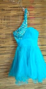 Let's Fashion XS Turquoise Blue Beaded Formal Dress